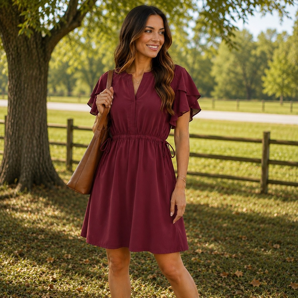 41 Hawthorn Celia Sleeve Detail Dress Burgundy XL Petite WGW70258-PE NWT Casual
